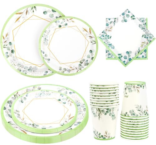 Lemicin Paper Plates Cups Napkins - 120pcs Sage Green Party Paper Tableware Set for 30 Guests Jungle Theme Baby Shower Decorations for Gender Reveal Party Birthday Wedding Party Supplies