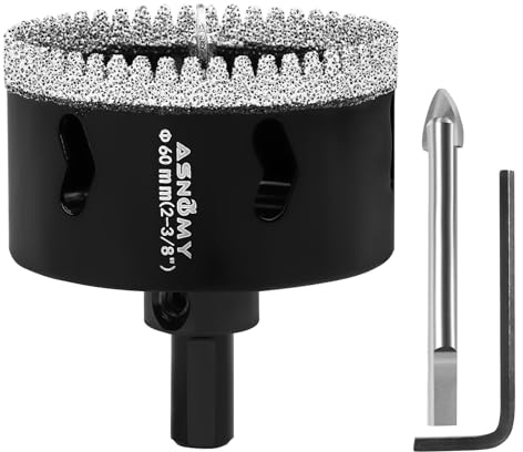 ASNOMY 60mm Diamond Hole Saw with Pilot Drill Bit, 20mm Serrated Brazing Tile Hole Saw Diamond Core Drill Bits with Guiding Bit for Ceramic Porcelain Tile Glass Stone Granite Marble