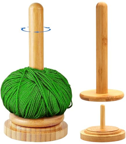 Lomdung Wollabwickler, Garnhalter Wolle, Handgefertigter Garnkugelhalter zum Stricken, Drehbarer Vertikaler Garnaufbewahrung, Natural Wollabwickler aus Holz für Heimwerker Nähbegeisterte