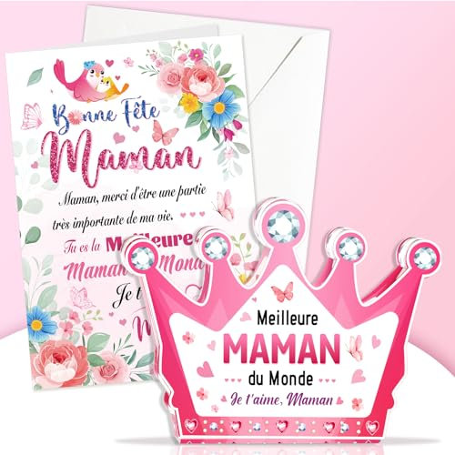DPKOW Maman Cadeau Fete des Mères, Plaque Acrylique Meilleure Maman Je t'aime Carte avec Enveloppe Bonne Fête Maman Carte pour Fête des Mères, Merci MAMAN Meilleure Cadeau Je t'aime