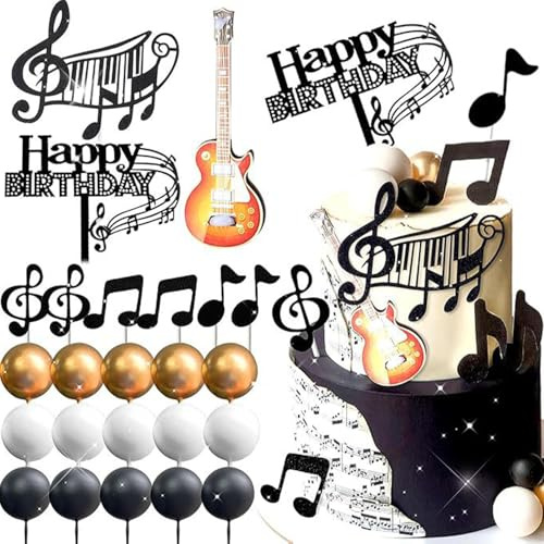 24 Stück Gitarre Rock Musik Dekorationen, Gitarre Geburtstagskuchen Dekorationen, Bünde Gitarre Modell Dekorationen für Musiker Party Geburtstagsparty Rock Thema Party