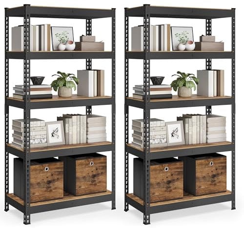 SONGMICS Schnelle Montage, Schwerlastregal 2er Set, Standregal, Lagerregal, Küchenregal, Regal, 5 Ablagen, 45 x 90 x 180 cm, bis 875 kg belastbar, für Keller, Küche, Arbeitszimmer, vintagebraun