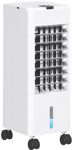 HOMCOM Climatizador Evaporativo 3 en 1 Aire Acondicionado Portátil 60W Depósito de 3,8 L con 3 Velocidades Temporizador hasta 12H Oscilación de 60º Mando a Distancia Blanco