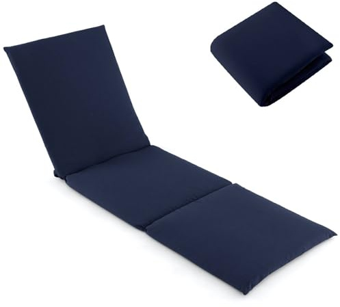COSTWAY Tri-Fold Sun Lounger Cushion, 182x59cm Garden Recliner Cushions Chaise Sunlounger Replacement Pad, Foldable Thick Sunbed Mattress Patio Chair Cushion Pad for Indoor Outdoor Use (1, Navy Blue)