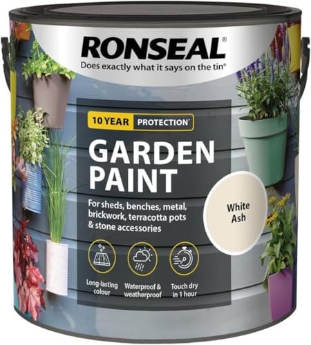 SuperGift.com 2.5L White Ash Garden paint, adds colour, Waterproof & Weather-Resistant Exterior Paint for Wood, Brick, Metal & Terracotta