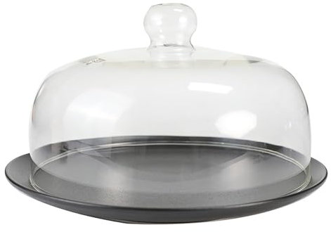 Couvercle en Verre Borosilicate pour Micro-Ondes, Anti-éclaboussures, Cloche Multifonction pour gâteau, poignée Ergonomique, Compatible Lave-Vaisselle,23cm