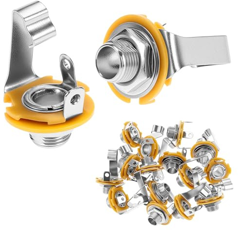 QWORK Long Mono Input Jack Socket, 20 Pcs 1/4 Mono Chassis Socket Female Jack for Electric and Bass Guitars, 6.35mm