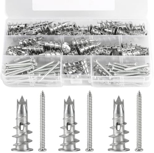 Set di 120 tasselli per cavità in metallo per tasselli in cartongesso, con viti, per cartongesso, tasselli per cartongesso, tasselli per cartongesso, tasselli per pareti cave, per calcestruzzo