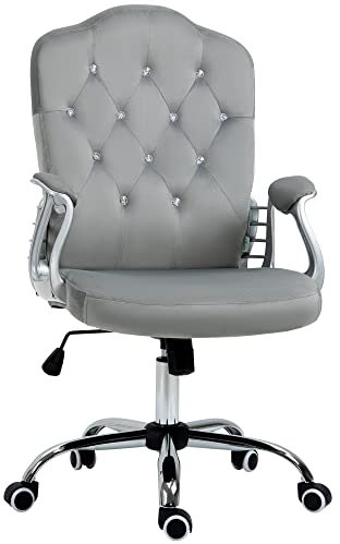 Vinsetto Home Office Chair, Velvet Computer Chair, Button Tufted Backrest with Swivel Wheels, Adjustable Height and Tilt Function, Grey