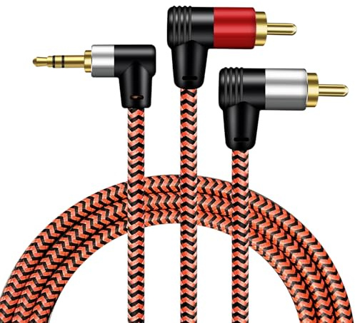 RCA Cable, Youii 3.5mm to 2-Male RCA Right Angle Adapter Audio Cable [Hi-Fi Sound] [Heavy Duty] Nylon-Braided Auxiliary AUX Y Cord for Stereo Receiver Speaker HDTV MP3 Player Echo Dot & More. (0.5m)