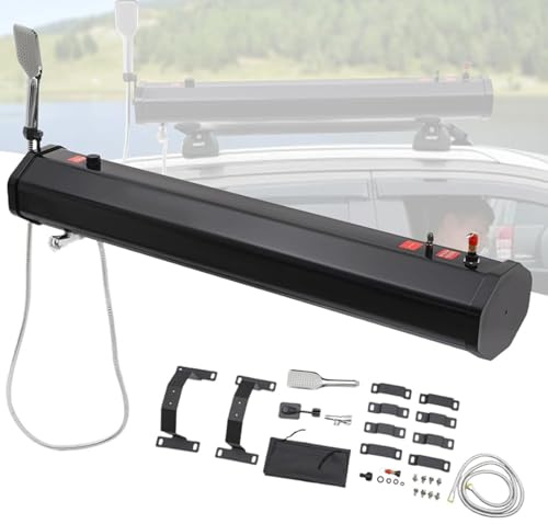 Douche solaire portable, douche de route à monter sur le toit, réservoir d'eau sous pression à chauffage solaire, stockage d'eau pour douche de camping pour randonnée, lavage de voiture,30L/7.93gal