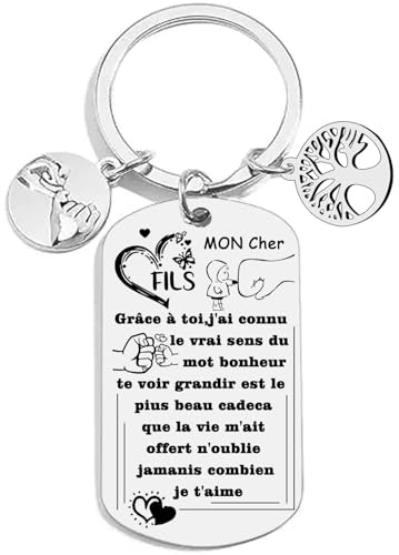 QTZXZX Fils Porte clés Fils Cadeau d'anniversaire Fils Je T'aime Mon Fils Cadeau Noel Fils Idee pour Fils Porte clef Mon Fils Fils Personnalisé