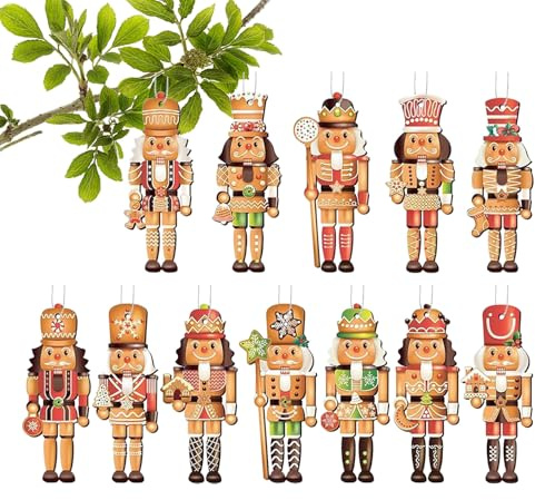 Lpsdssre Decoraciones de árbol de Cascanueces de Navidad, 12 de Madera de Soldado Cascanueces, Figuras de Marionetas para decoración Interior del hogar