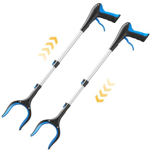 FGRHY Greifer zum Aufheben für Senioren, Reacher - 5-stufiger Teleskop-Greifer (60-104 cm) – Leichte Greifhilfe & Müllzange zum Aufheben von Gegenständen (Blue - 2 Stück))