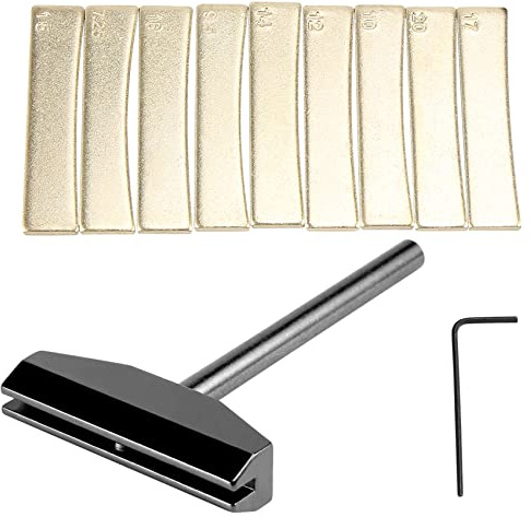 Wadakada Luthier Tools Set Guitar Fret Caul Fingerboard Pressing Tool + 9Pcs Brass Radian Fret Inserts with Hex Wrench