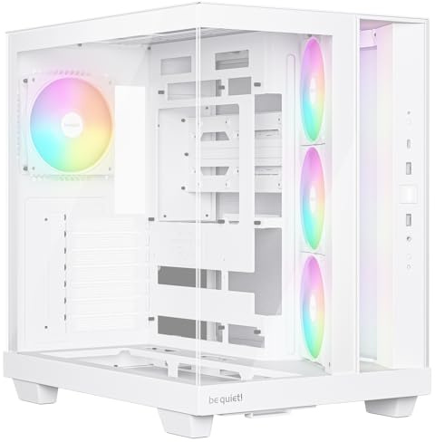 be quiet! Light Base 500 LX White PC-Gehäuse, vollständig verglaste Front- und Seitenpaneele, Show Case, Dual Chamber Design, ARGB-Lüfter-Hub, 4 Light Wings LX PWM-Lüfter rückseitiges Anschlussdesign