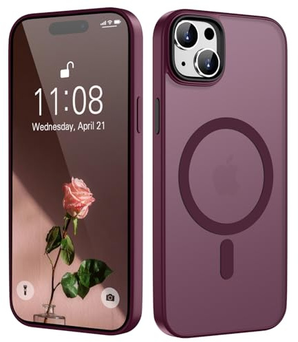 HGH Magnetisch Hülle für iPhone 15 Kompatibel mit MagSafe, Dünn Transluzente Matt Rückseite Stoßfest Kratzfeste Anti-Gelb rutschfest Schutz Stoßfest Hülle Dunkel Rot