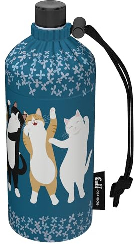 Emil Glas Trinkflasche 0,4l Katzen – isolierte Kinderflasche für Kindergarten & Schule, auslaufsicher, schadstofffrei für Mädchen und Jungen