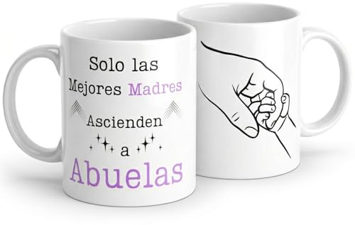 Quodelo - Taza para Abuelas Solo las Mejores Madres Ascienden a Abuelas - Ceramica Grado AAA de 350 ml Apta para Microondas y Lavavajillas - Regalo Original para Cumpleaños y Dia de la Madre