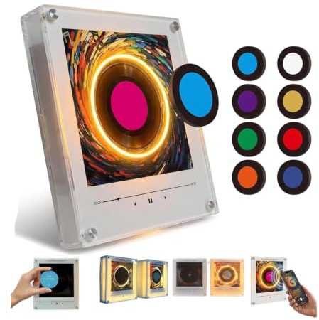 Fridge Magnet Music Player, Retro Refrigerator Magnet Record Player Set | 9 PCS Rotation Music Player with NFC & LED Light, Personalized Audio Picture Frames & Wall Decor, Unique Birthday Gift