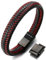 HALUKAKAH Plus ● Jazz ● Men's Genuine Leather Bracelet Titanium Magnetic Clasp Size Adjustable 8.5-9(21.5-23cm) with Free Giftbox(Red)
