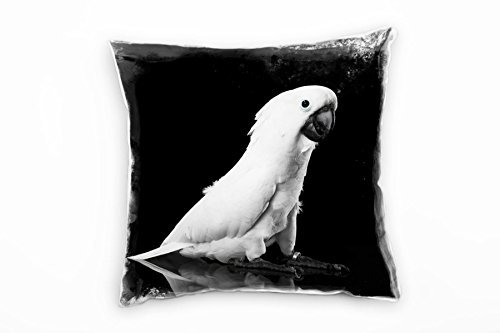 Paul Sinus Art Tiere, Kakadu, weiß, schwarz Deko Kissen 40x40cm für Couch Sofa Lounge Zierkissen - Dekoration zum Wohlfühlen
