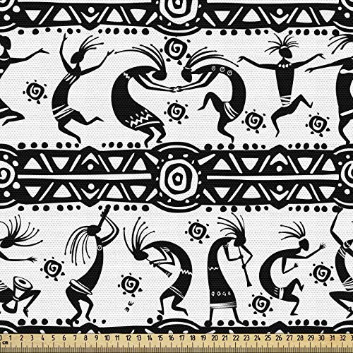 ABAKUHAUS afrikanisch Gewebe als Meterware, Orientalische Tänzerfiguren, Schön Gewebten Stoff für Polster und Wohnaccessoires, 1M (148x100cm), Weiß Anthrazit
