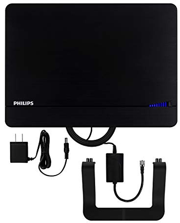 Philips Elite Channel Finder Indoor TV Antenna, Long Range Antenna, Signal Booster Amplifier, Digital, HDTV, Smart TV Compatible, 4K 1080P VHF UHF, 10 ft. Coax Included, Home Décor, Black, SDV3238N/27