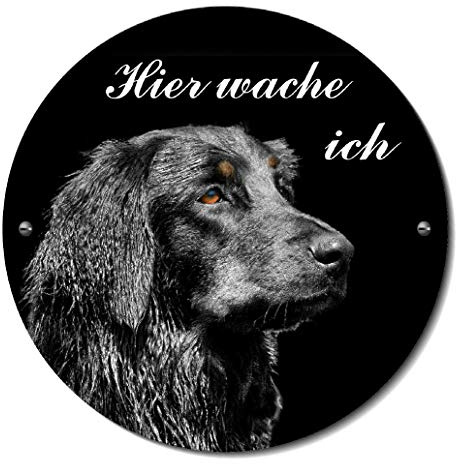 Hovawart-Hier wache ich-Rund-Schild-120 mm Ø - 3 mm Aluminium Verbund-Hund-Tierschild-Warnschild-Hinweisschild (1457-9 mit Klebepads)