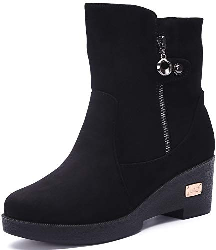 Gaatpot Winter Boots Womens Warm Lining Ankle Booties Wedge | Ladies Winter Shoes, Snow Boots, Outdoor, Anti-slip, Side Zip, Stylish Cosy, Size