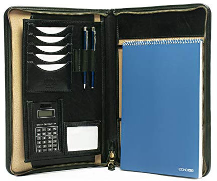 Noda Leder Portfolio A4 Dokumentenmappe Konferenzmappe mit Taschenrechner (Grün)