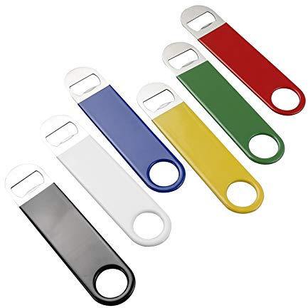 Wekioger 6 paquetes de abrebotellas planos de acero inoxidable con revestimiento de goma, colorido abrebotellas de cerveza de camarero