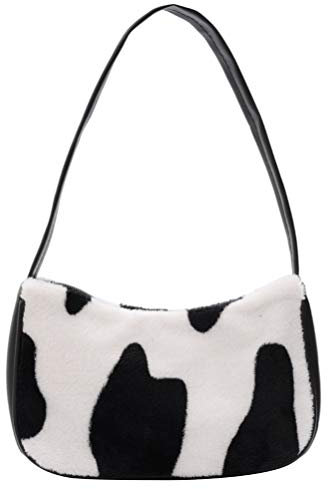 VALICLUD Umhängetasche für Frauen Mini Pelzige Handtasche Achsel Geldbörse Kuhdruck Clutch Tasche Kunstpelz Geldbörse