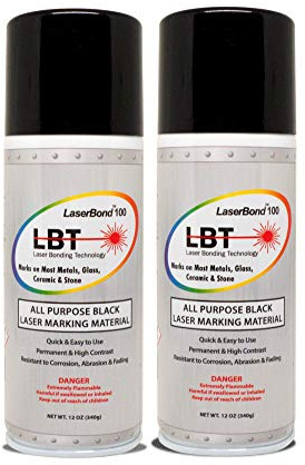 LaserBond 100 Aerosol Black Laser Marking Spray 12 oz 2 Pack, Compatible with CO2 Fiber Diode and YAG Laser Engravers, Permanent Marks on Metal Glass Stone and Ceramic