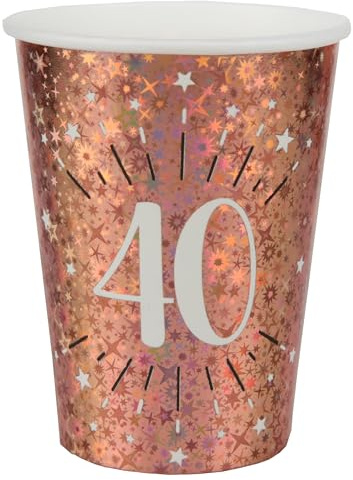 SANTEX 7349-40, Sachet de 10 Gobelets Âge étincelant métal 40 ans Rose Gold