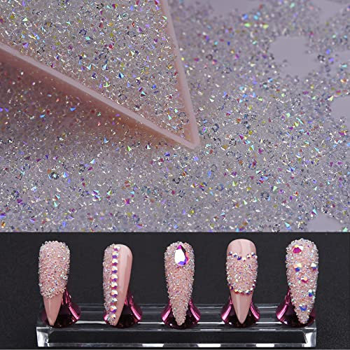 8000Pcs Ultra Mini 1.2mm Nail Rhinestones Sand Nail Diamonds Micro Pixie Crystals for Nails Iridescent AB Shine, Beads for Nail Bling,Tiny Nail Gems Rhinestones for Crafts, 2Pcs Nail Tray(Clear AB)