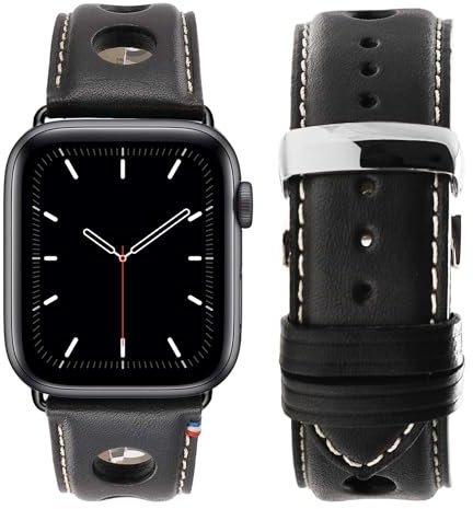 Eternel - Für Apple Watch-kompatibles Uhrenarmband Rallye Schwarz 38/40/41 mm - Adapter Space Grey - Vachetteleder-Armband in Frankreich von Hand gefertigt - Für jede Apple Watch