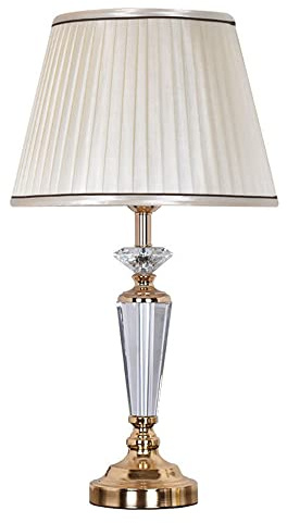 Mengjay Modern Nachttischlampe Amerikanischen Kristall Tischlampe Stoffschirm Tischleuchte E27 Fassung Schreibtischlampe für Schlafzimmer Wohnzimmer Hotel Café Dekorative Max 40W D30*H55CM