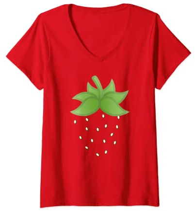 Femme déguisement rouge fraise T-Shirt avec Col en V