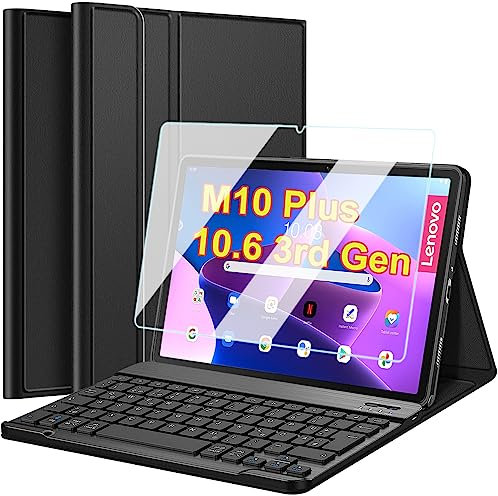 Wineecy Tastatur Hülle mit Schutzfolie für Lenovo Tab M10 Plus 3rd Gen 10.6 Zoll 2022 TB-125/TB-128, Schutzhülle mit Magnetisch Abnehmbare Kabellose Deutsches QWERTZ Tastatur (M10 Plus 3rd - 10.6)
