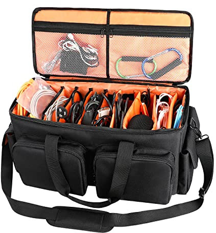 Saviour DJ Cable File Bag, Detachable Padded Bottom and Adjustable Dividers, Stores Music, Audio, and Visual Cabling, Portable Travel Storage and Studio Organization (Orange)
