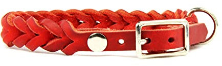 green-pawz Hundehalsband Fettleder geflochten rot (33 - 41 cm)