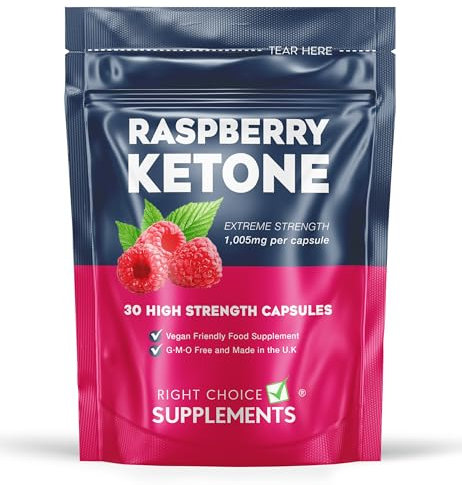 Raspberry Ketone - 30 Capsules - 1005mg per Capsule - Diet and Fat Burning Supplement for Men and Women - Strong Slimming Weight Loss Vegan Diet Pills