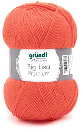 Gründl Big Lisa Premium Häkelgarn 1 Knäuel 250 g, Orange | Häkelgarn mit wollartigem Charakter, pflegeleichtes Garn aus 100 % Polyacryl, 250 g / 665 m, Nadelstärke: 3,5 - 4,5