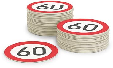 Bierdeckel Pappe zum 60. Geburtstag (50 Stück) Verkehrsschild Gläser Untersetzer (⌀10cm) für Frauen und Männer