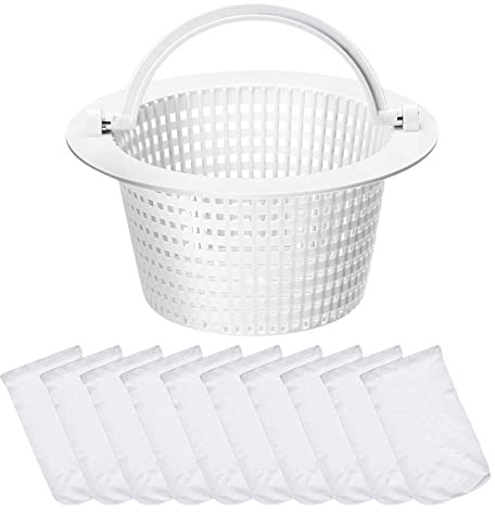 Ersatz Skimmerkorb, Pool Skimmerkorb mit 10 Schwimmbad Skimmer Socken, Filterkorb für Skimmer, Korb für Skimmer Pool, Wiederverwendbarer Filterkorb Pool, Schwimmbecken Skimmer Korb Pool Zubehör