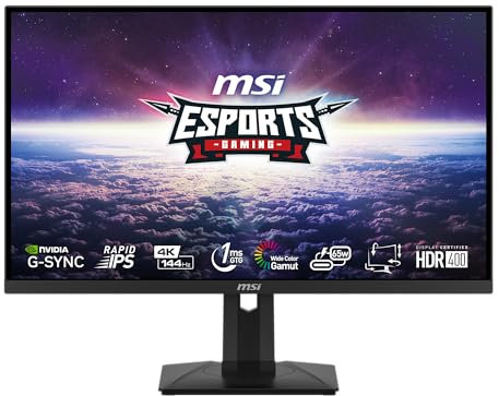 MSI MAG 274UPF Monitor gaming da 27“ IPS, 3840x2160 4K (UHD), 144 Hz / 1 ms (GtG), 150% gamma cromatica sRGB, DisplayHDR 400, G-SYNC compatibile - DP 1.4a, HDMI 2.0b, USB Type-C con PD 65W, VESA, Nero