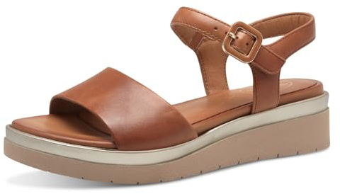 Tamaris Comfort Damen Sandalen flach aus Leder mit Klettverschluss, Braun (Nut), 39 EU