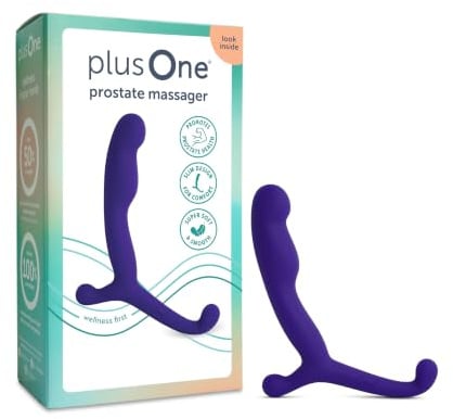 plusOne 4” Prostate Massager Personal Toy, Male Anal Stimulator, Made of Body-Safe Silicone, Waterproof, with External Arm for Easy-Use