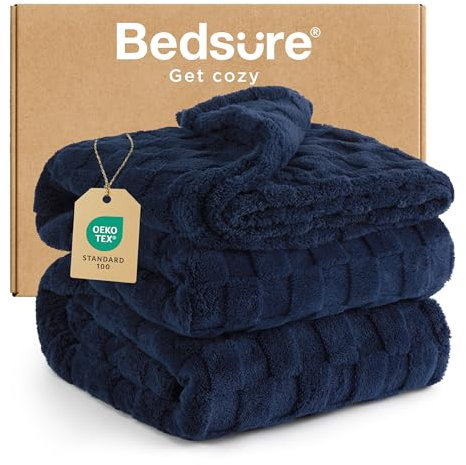 BEDSURE Kuscheldecke Flauschig - Fleecedecke & Wolldecke, Sofadecke, Schachbrettmuster Tagesdecke, XXXL, Weiche Warme Gemütlicher Karierte Decken für Zimmer Deko, Marine Blau, 230 x 270 cm